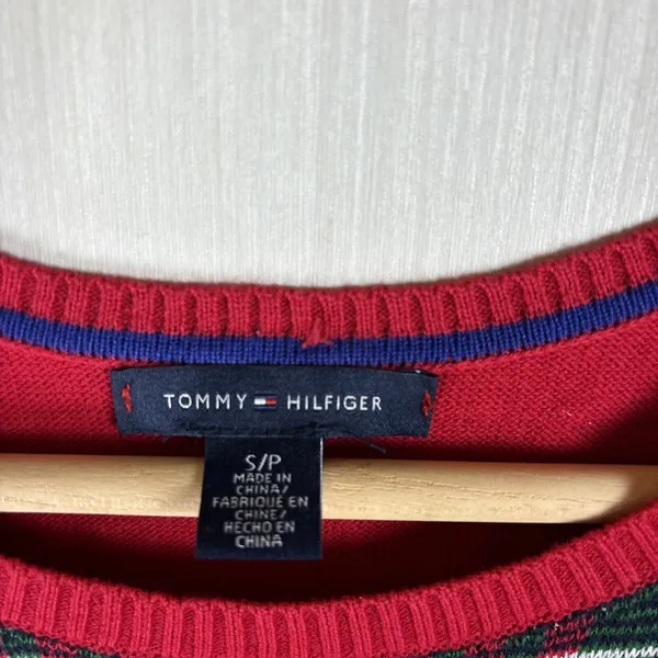 Tommy Hilfiger Red Plaid Short Sleeve Cotton Knit Sweater Dress Womens Small S‎ - Image 3