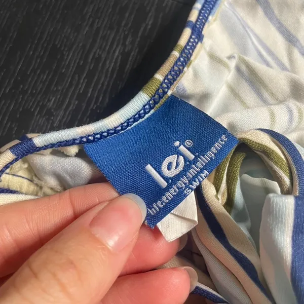L.E.I. 90s Y2K Swim Top Small Striped Blue‎ White Halter Triangle - Image 3