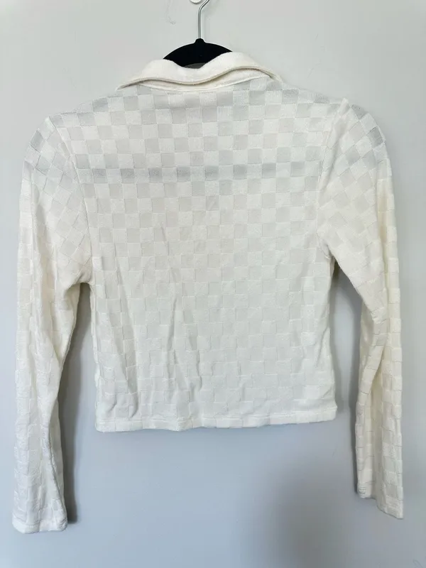 Atelier by Kirious White Textured Checker Long Sleeve Polo Top - Image 4