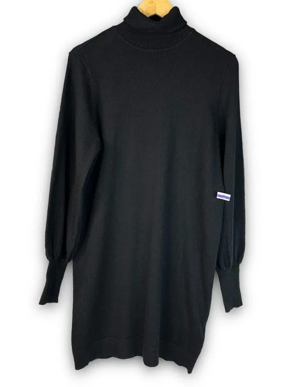 NEW WAYF Turtleneck Knit Sweater Dress Mini Length Balloon Sleeve Black Medium - Image 2
