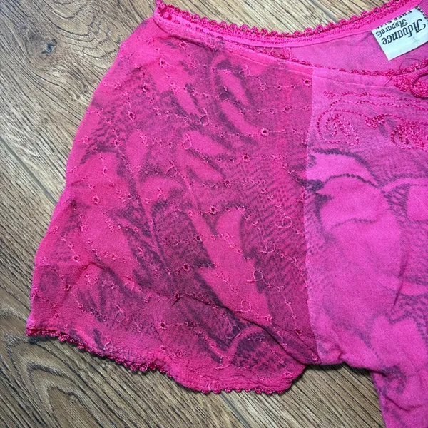 VTG y2k‎ Pink Floral Tunic Top Sheer Lace Up Boho Womens L beach cover up fairy - Image 4