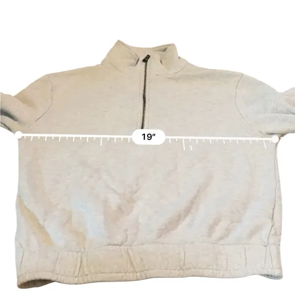 Garnet Hill Cropped Quarter Zip Pullover Sweatshirt Women’s Size XS Light Gray‎ - Image 6