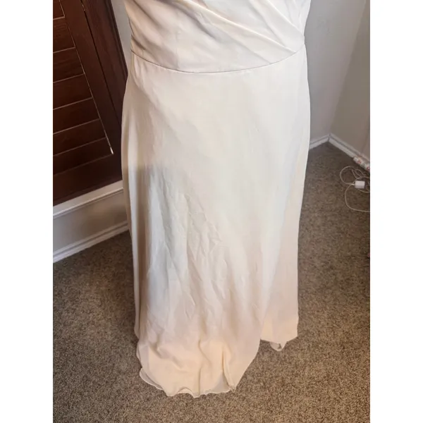 Azazie Champagne Chiffon V-Neck Maxi Dress A2 Bridesmaid Formal Low Back - Image 3