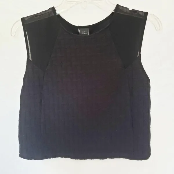 Zara W/B Womens Top Sz M Basket Sheer Cropped Festival Goth Y2K Grunge Minimal - Image 2