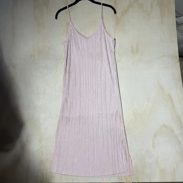 Aeropostale Pink Pleated Slip Dress Women's Medium Satin Shimmer Cami Midi Dress - Image 6