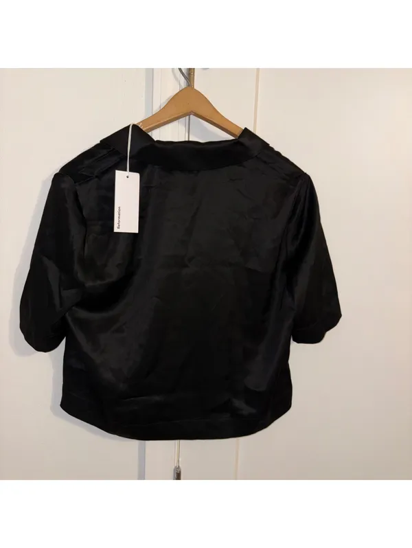 Reformation NWT SILK $148 Woman’s S Hanson Black Satin Button-Up Top Size Small - Image 6