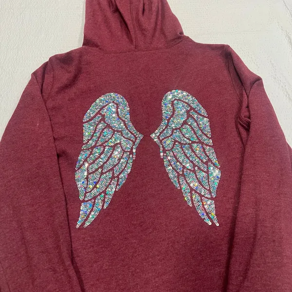 VS PINK BLING shimmer sequins angel wings zip up hooded sweater XS women - Image 4