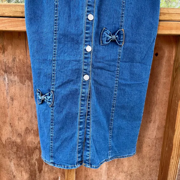 Miss Sparkling Women's Blue Denim Bow Accent Midi Dress Size S. NEW! - Image 7