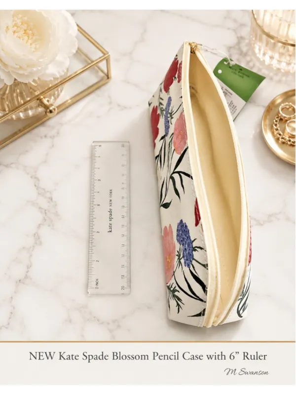 NEW Kate Spade New York Blossom Pencil Case with 6” Ruler NWT - Image 3