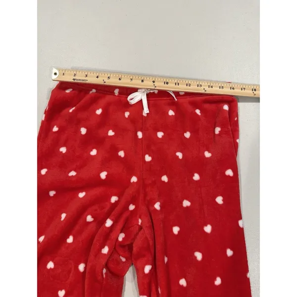 Heart Fleece Pajama Pants Womens XL Red Elastic Waist Lounge Travel Lovergirl - Image 7