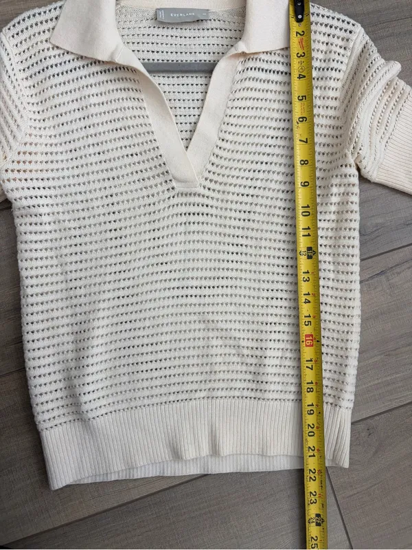 Everlane Cotton Merino Short Sleeve Knit Polo Cream XS - Image 7