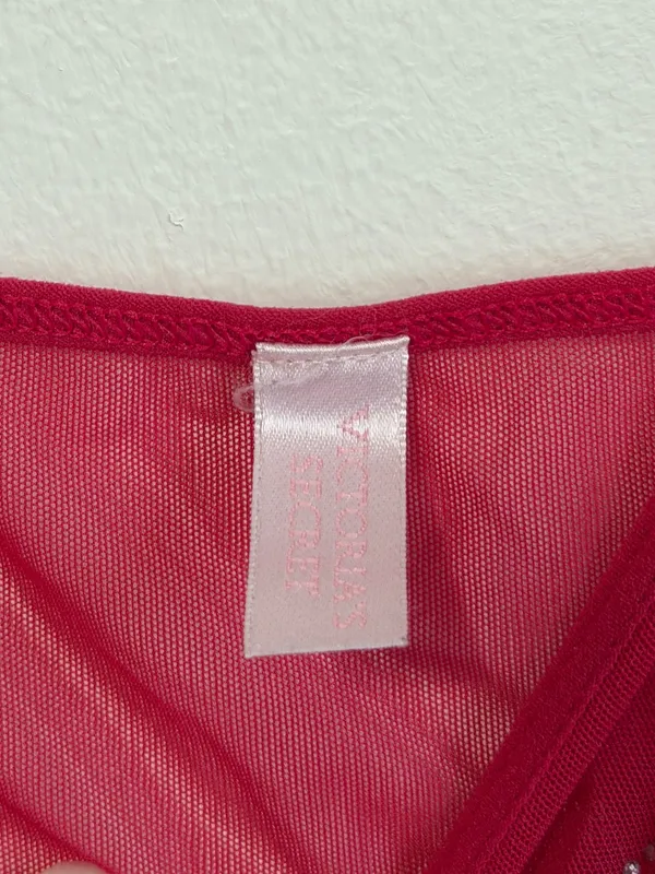 Victoria's Secret Y2k Pink Sheer Mesh Sequin Tank Top Size Large - Image 2