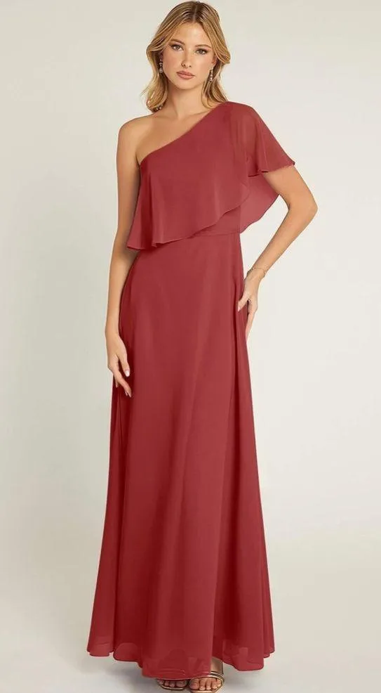 Azazie Lizzy A-line One Shoulder Bridesmaids Maxi Dress - Image 3