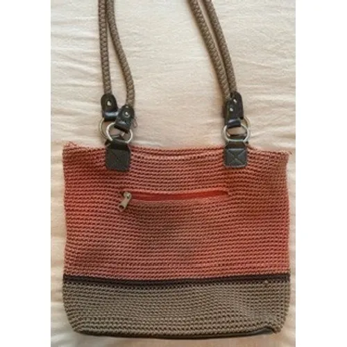 Croft & Barrow Crochet Knit Shoulder Bag Coral Taupe Colorblock Faux Leather - Image 2
