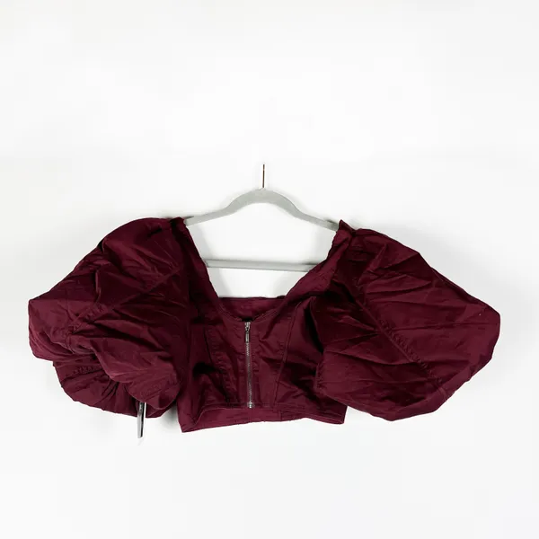 NEW Aje. Sylvia Cotton Poplin Puff Short Sleeve Corset Crop Top Chestnut Red 0 - Image 4
