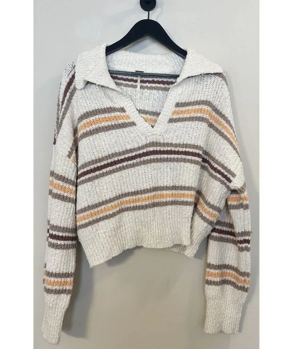 FREE PEOPLE Kennedy Stripe Pullover in Cream Size Small - Image 5