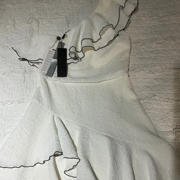 HALSTON HERITAGE Ruffled Asymmetric One-Shoulder Mini Dress White Size 4 NEW - Image 8