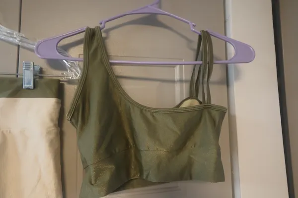 Workout exercise loungewear casual summer active shorts and one should top sports bra set in olive green and beige - Image 9