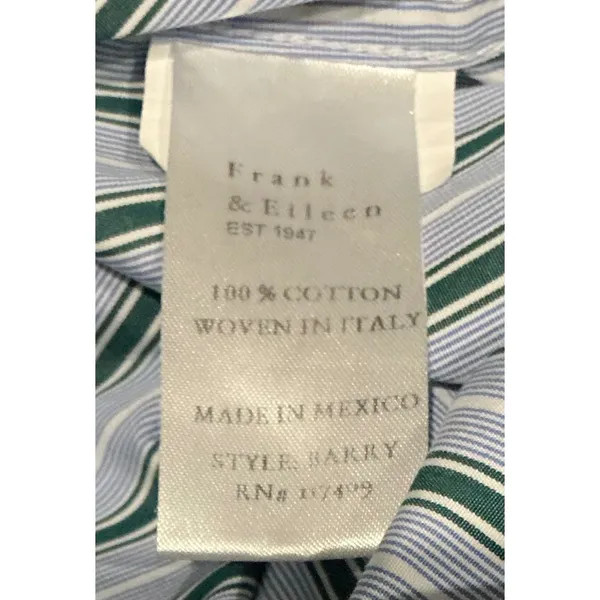 Frank & Eileen Barry Striped Button‎ Down Shirt Blue Green White Cotton Italy S - Image 4