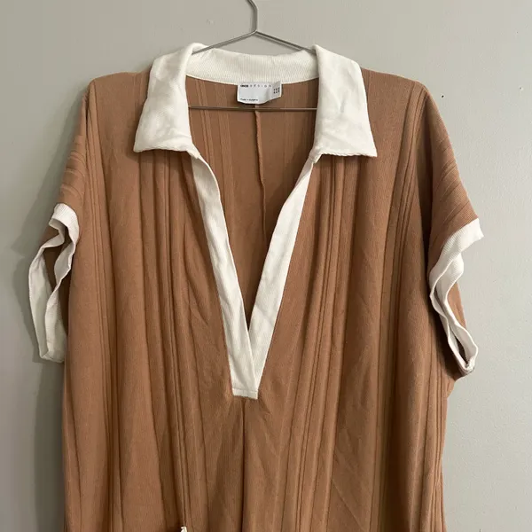 ASOS Design Contrast Collar Oversized Rib Romper In Brown - Image 5