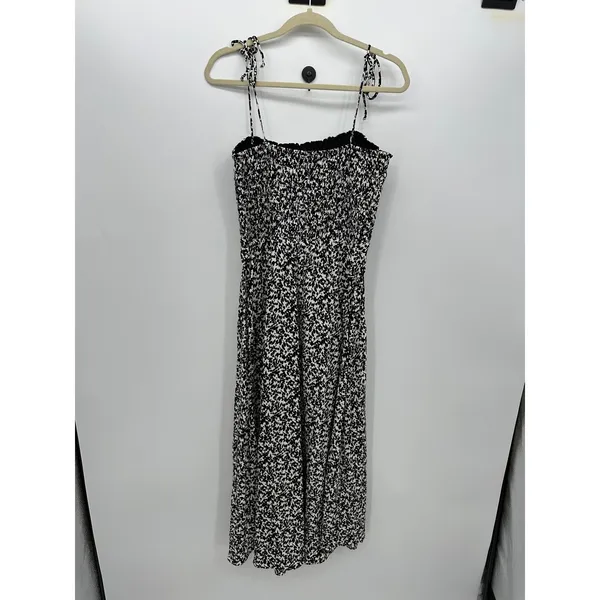 Madewell Black White Abstract Petal Smocked Tie Strap Midi Dress 8 Cottagecore - Image 3