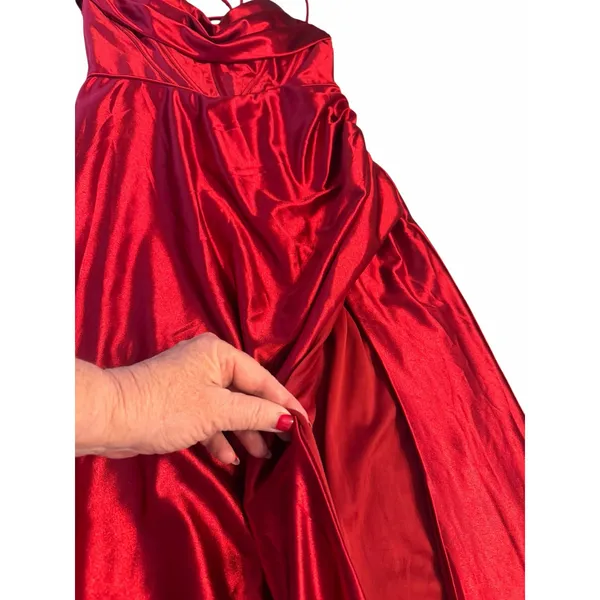 STACEES Red Satin Corset Gown Thigh-High Slit - Size 8 - Image 13