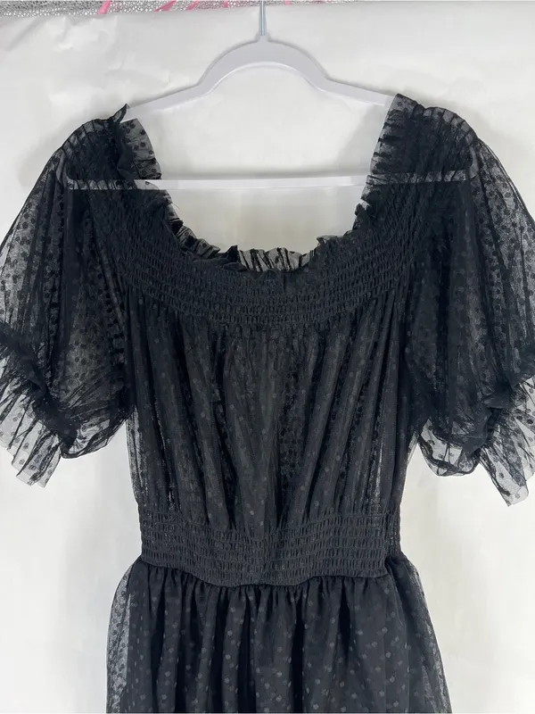 CQ by CQ Black Swiss Dot Tiered Dress Size L Whimsygoth - Image 3