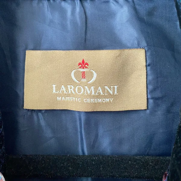 Laromani Blue Embroidered Sequin‎ Sherwani Nehru Collar Long Jacket Coat - Image 4