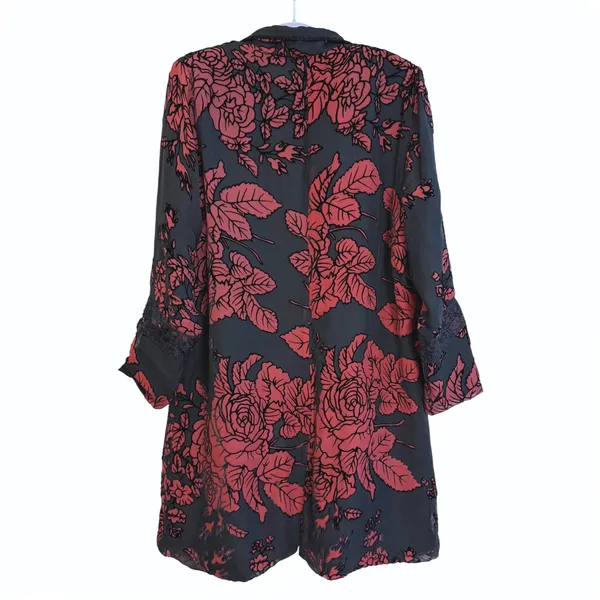 Taylor‎ G. Dallas Texas Womens Floral Velvet Burnout Sheer Kimono Jacket Coat L - Image 5