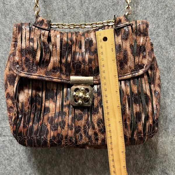 Chico's Animal Print Crossbody Bag Chain Strap Purse Faux Leather Fringe‎ - Image 6