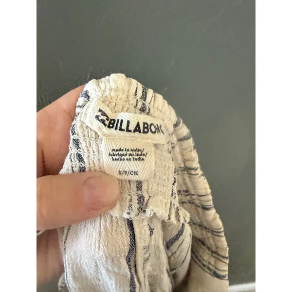 Billabong Womens Striped Wide Leg Linen Blend Pants‎ Cream Navy Blue Coastal L - Image 9