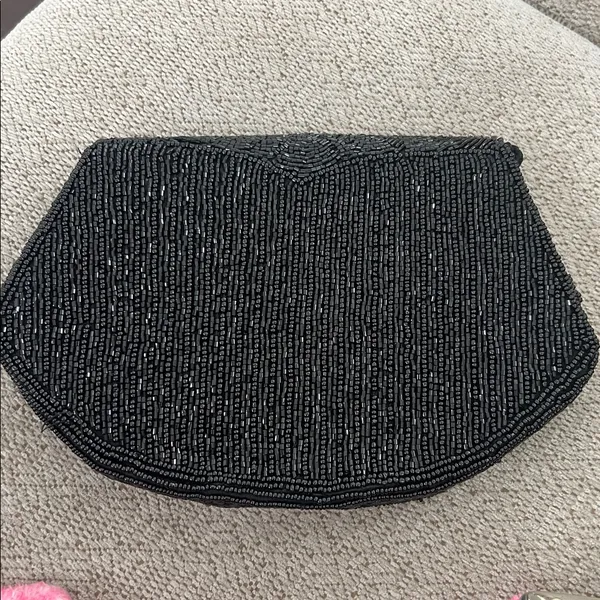 Vintage Beaded handbag Macau Elegant Black Beaded Clutch shoulder strap - Image 2