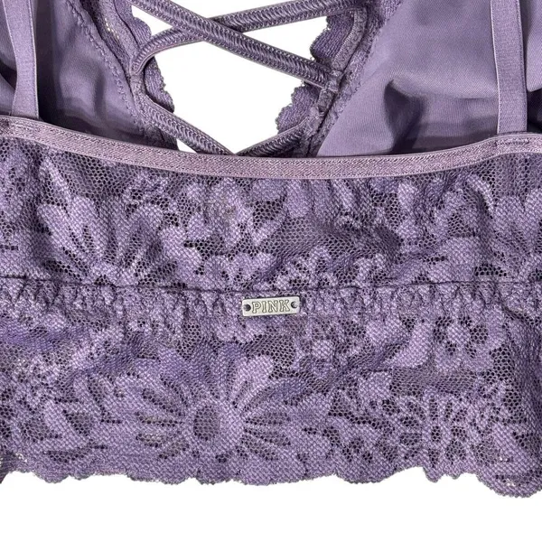 Victoria’s Secret PINK Large Lace Bralette Lace-Up Convertible Adjustable Purple - Image 4