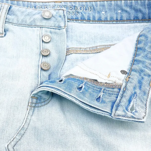 American Eagle Womens 4‎ Denim Mini Skirt Light Wash Distressed Hem Button Fly - Image 4