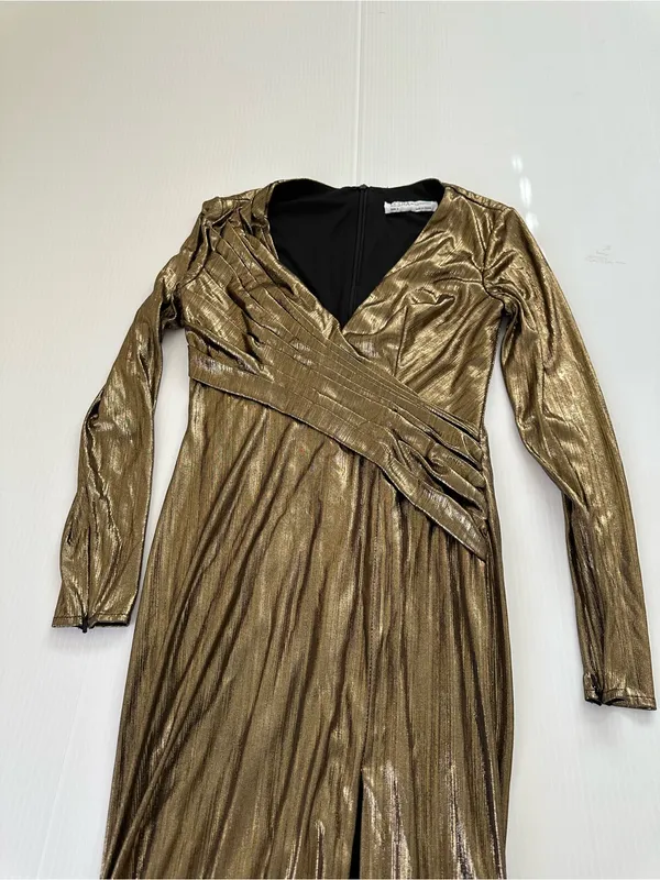 Mac Duggal Metallic Long-Sleeve Asymmetrical Ruched Gown IEENA Collection, 0 - Image 13
