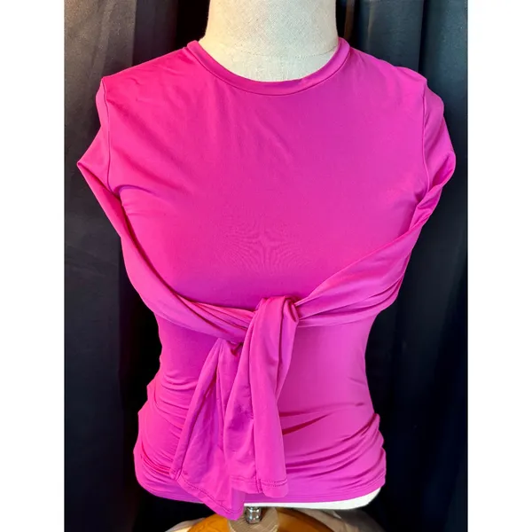 Victoria's Secret PINK Long Sleeve Thermal Top Fuchsia Pink Crew Neck Medium - Image 4
