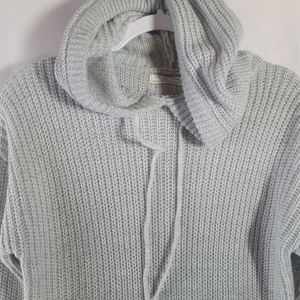 Full Circle Trends Hooded Knit Tunic Top or Sweater Dress Grey Sz M Casual Cozy - Image 9