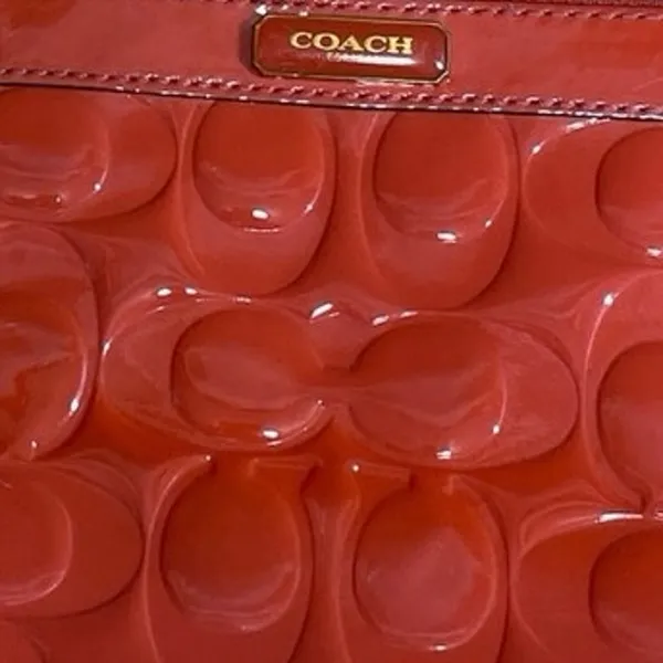 Coach Papaya Bright Orange Quilt Embossed Logo Monogram Pouch Wristlet OS - Image 4