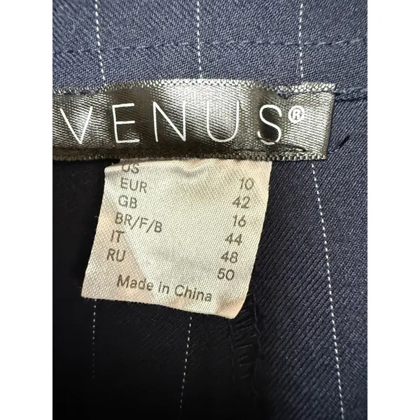 Venus Womens Navy Blue Pinstripe Wide‎ Leg Dress Pants Trousers Size 10 - Image 3