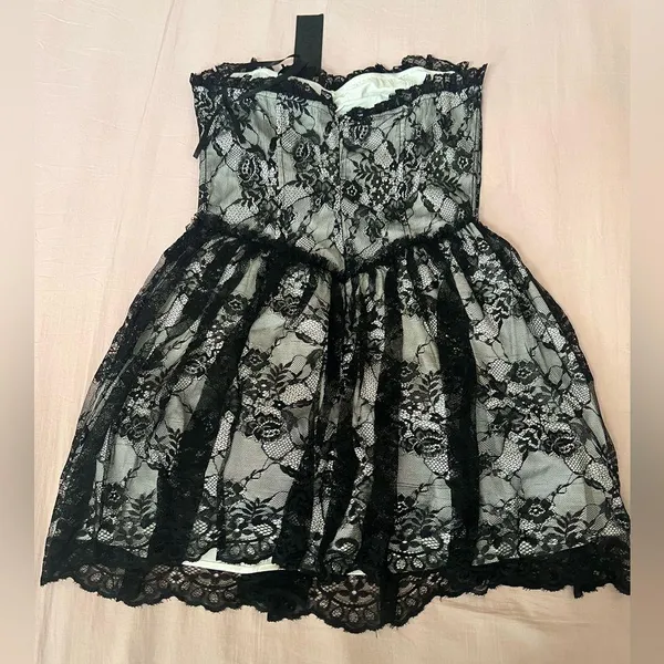 Dolls Kill Widow Black Strapless Babydoll Mini Dress - Image 4