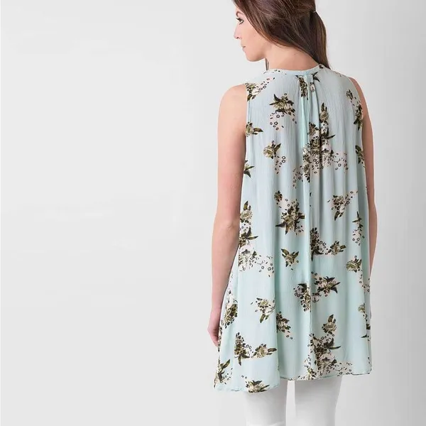 Free People Tree Swing Sleeveless Floral Mint Boho Flowy Tunic Tank Top Small - Image 2