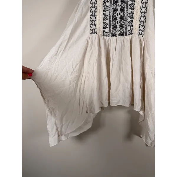 Abercrombie & Fitch Ivory Embroidered Boho Handkerchief Hem Cami‎ Top XS Mens - Image 4