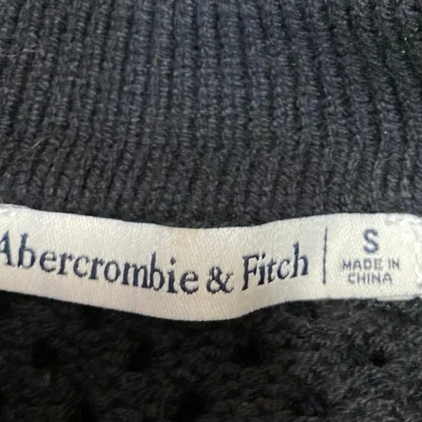 Abercrombie & Fitch Black Crochet Open Knit Short Sleeve Button Up Shirt Top S - Image 3