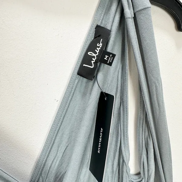 Lulus Surplice Stretch Jersey Knit Maxi Dress Side Slit Dusty Mint Medium NWT - Image 4