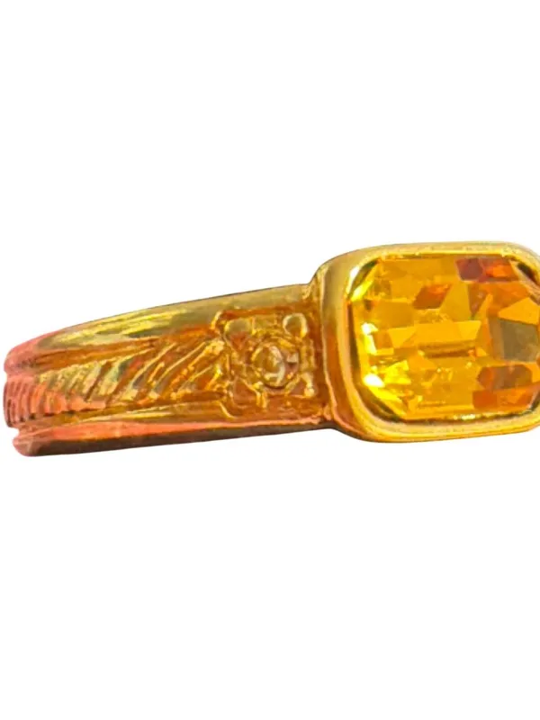18K GE Ring Rectangular Yellow CZ Rhinestone Bezel Engraved Etched Size 7.75 Gold - Image 2