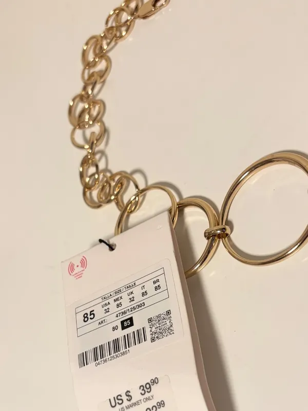 Zara Gold Round Ring Bangle Waist Chain Belt Adjustable Womens US 32 EUR 85 NWT - Image 2