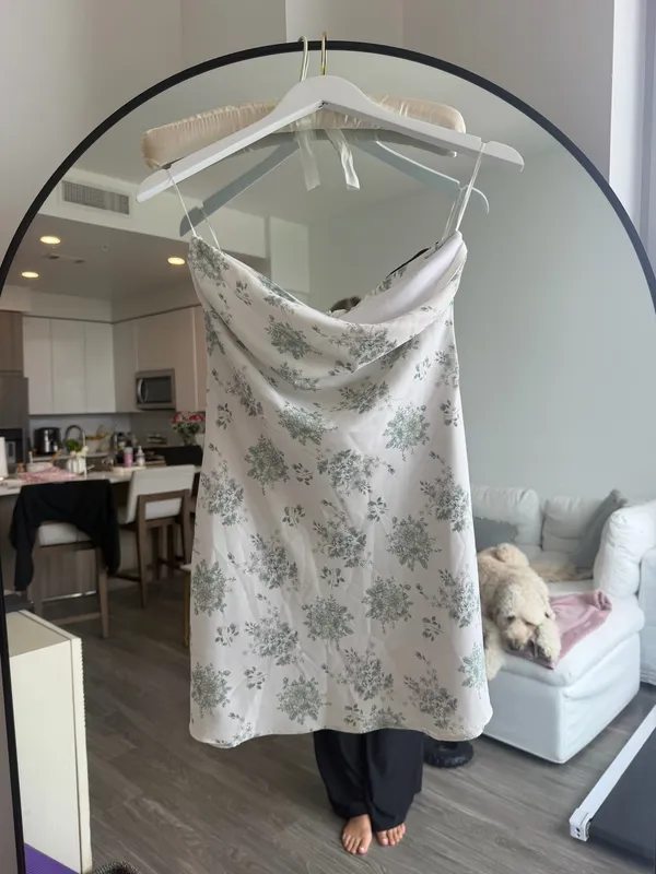 Limited Edition Boutique White with Green Flower Detailing Dress - Image 3