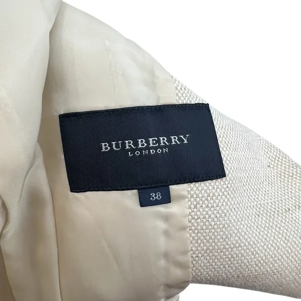 Burberry‎ London Suit Blazer Linen Blend Tan Cream Beige Size 38 US 4 - Image 11