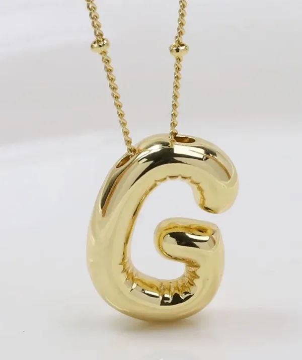 Bubble Balloon Letter G Initial Necklace Gold - Image 2