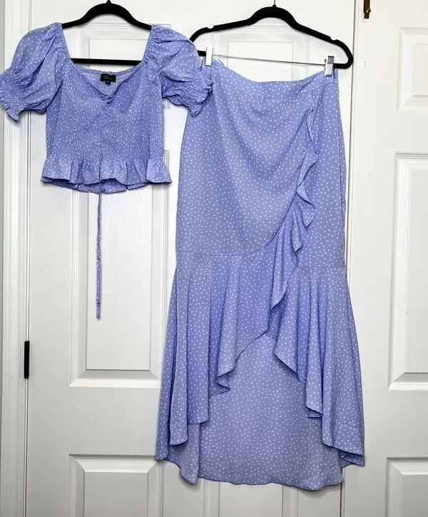 Red Dress Boutique Indigo Polka Dot Smocked Puff Sleeve Top & Ruffle Skirt Set - Image 12